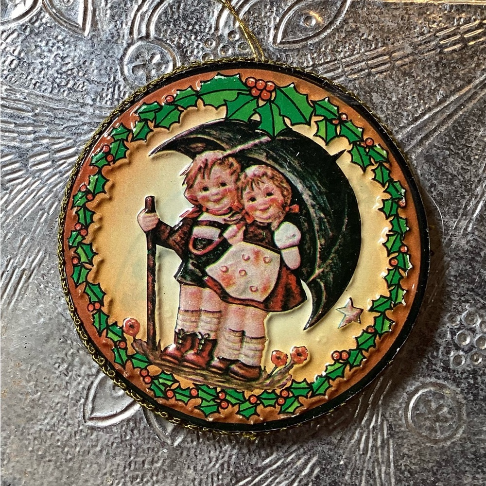 Vintage Paper Mache Christmas Ornament Featuring Hummel Based Artwork